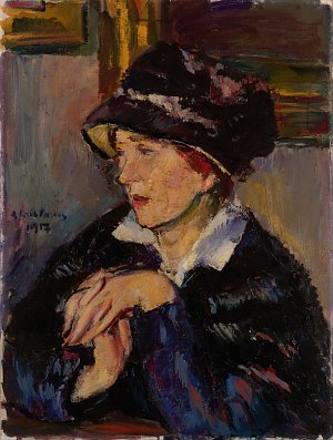 Frau mit dunklen Hut Kunstdruck