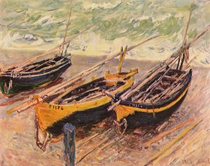 Barken von Etretat drei Fischerboote Kunstdruck