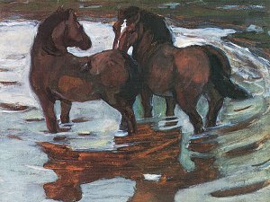Zwei Pferde in der Schwemme Kunstdruck