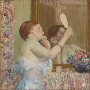 Frau mit einem Spiegel Kunstdruck