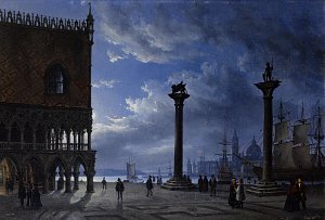 Piazza San Marco bei Mondschein Kunstdruck